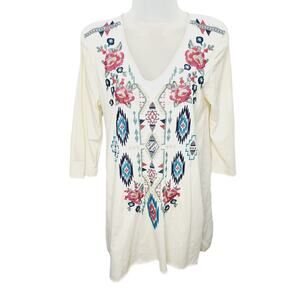 Johnny Was Size Small Boho Embroidered Top  Floral Southwestern Boho Coachella